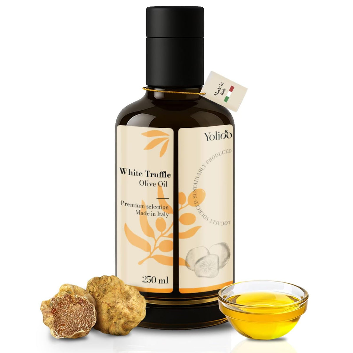 YOLIOO White Truffle Oil | Made with Extra Virgin Olive Oil | Made in Italy | Cold Pressed Early Harvest Infused Truffle Oil | High Polyphenols EVOO |