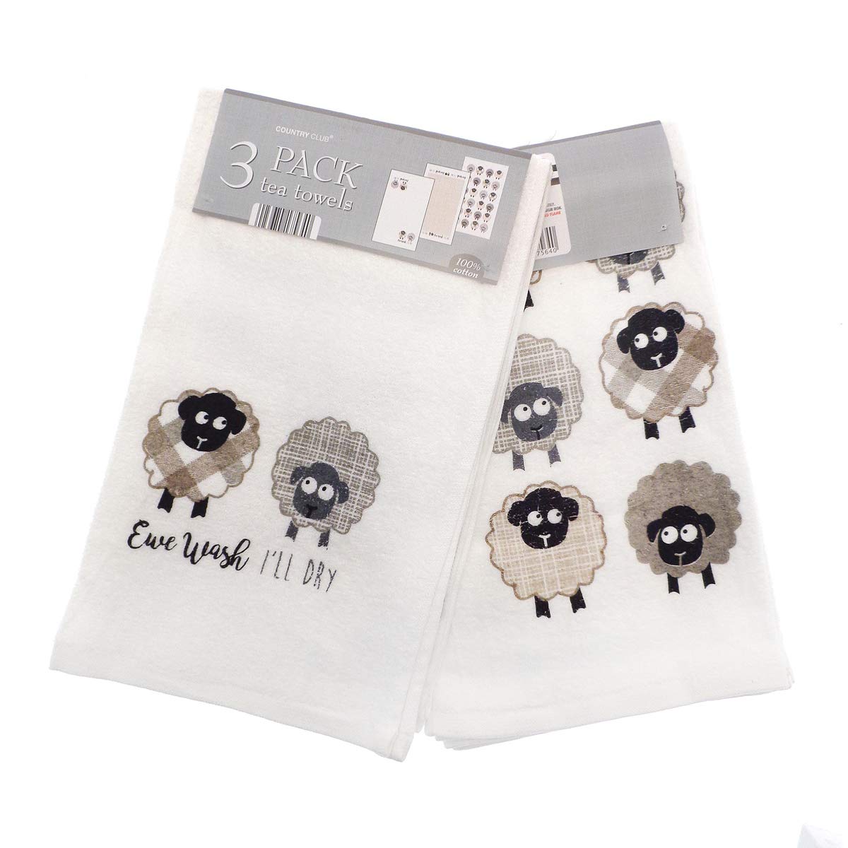 Country Club Set of 3 Tea Towels, Ewe Wash