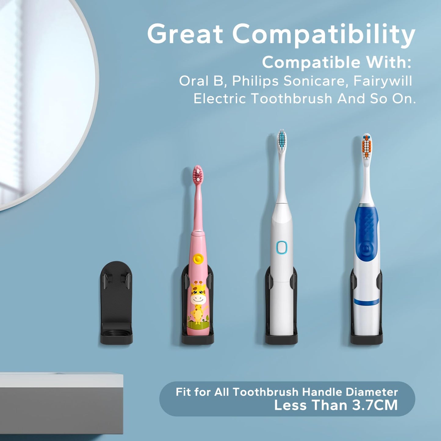HOMMAND Electric Toothbrush Holder 4 Packs, Upgraded Strong Adhesive Electric Toothbrush Holder Wall Mounted
