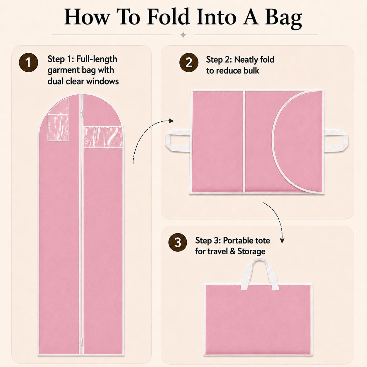 Sytinnice 2Pcs Long Dress Garment Bags, 60×180cm Folding Full Length Garment Cover Bag with Zipper, Pocket & Handle