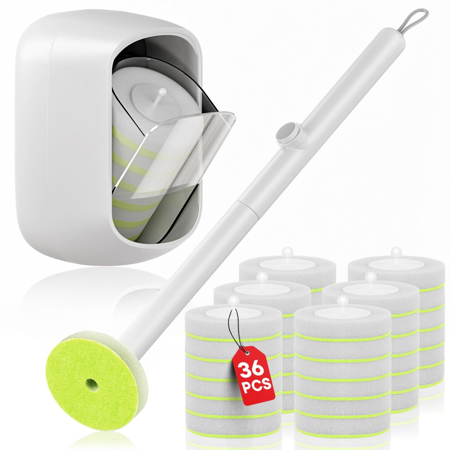 Disposable Toilet Brush and Holder Set, Toilet Bowl Cleaner Wand with 36 Refill Heads, Toilet Brush for Bathroom, Toilet Bowl Brush and Holder