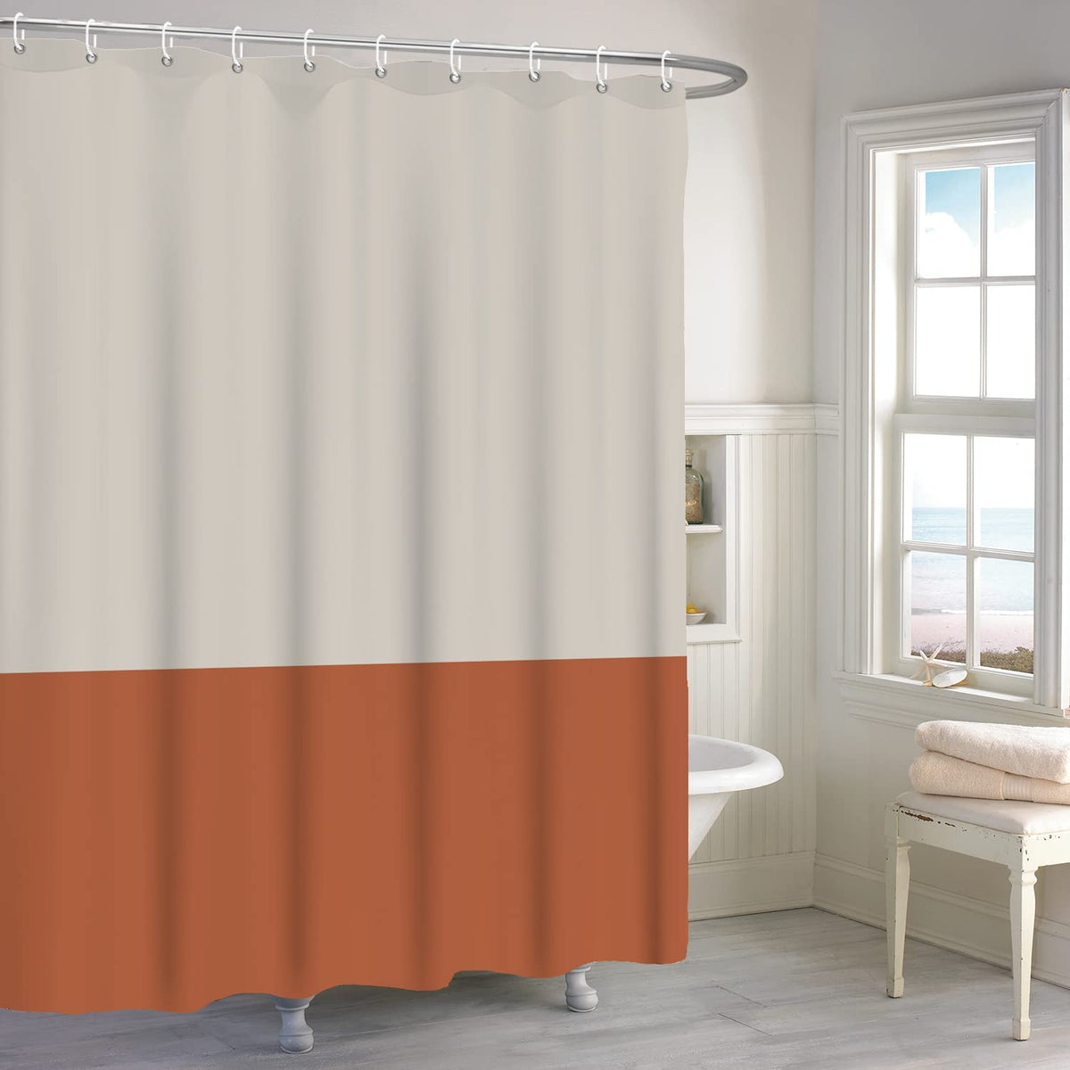 ASDCXZ Shower Curtain Orange 180x200 cm, Modern Beige Orange Splicing Motif Waterproof Textile Bath Shower Curtains Washable Polyester Fabric Shower