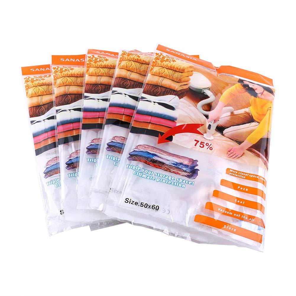 BORDSTRACT Vacuum Storage Bags Small | 50x60cm 5Pk w/Zippers | Clear PVC