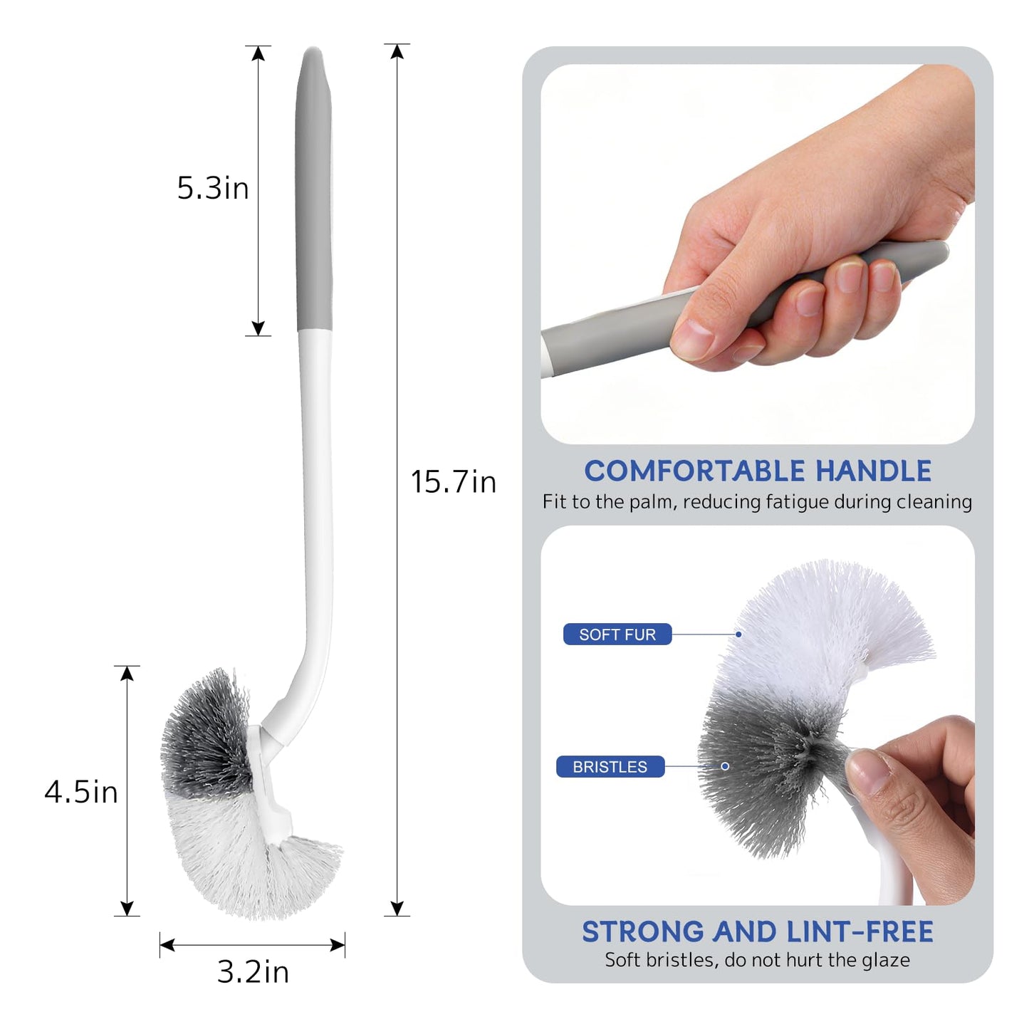 SetSail Toilet Bowl Brush, 2 Pack Toilet Brushes for Bathroom Compact Size Dense and Durable Toilet Cleaner Brush for Deep Cleaning Right Angled