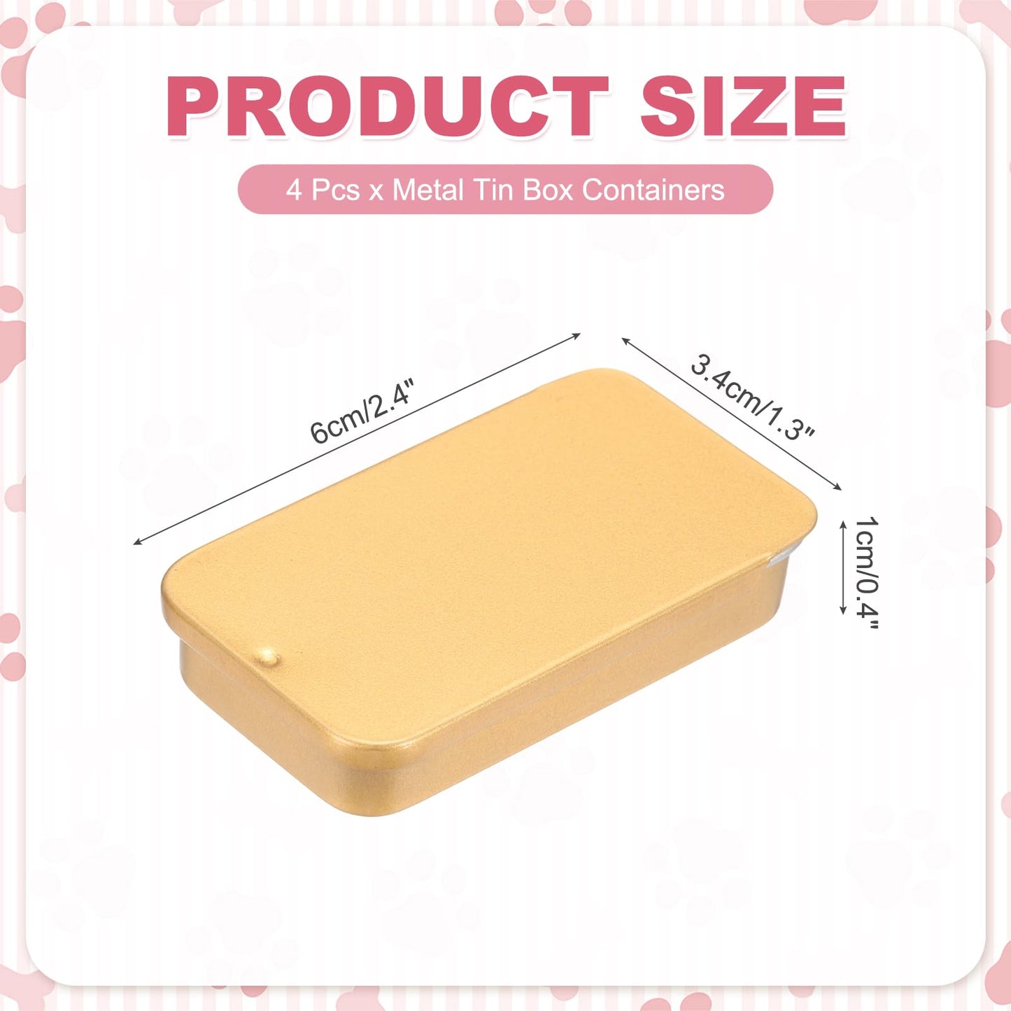 sourcing map 4 Pcs Metal Tin Box Container, 2.4x1.3x0.4 Slide Top Tin Containers Small Empty Rectangular Storage Box for Lip Balm Candies Jewelry