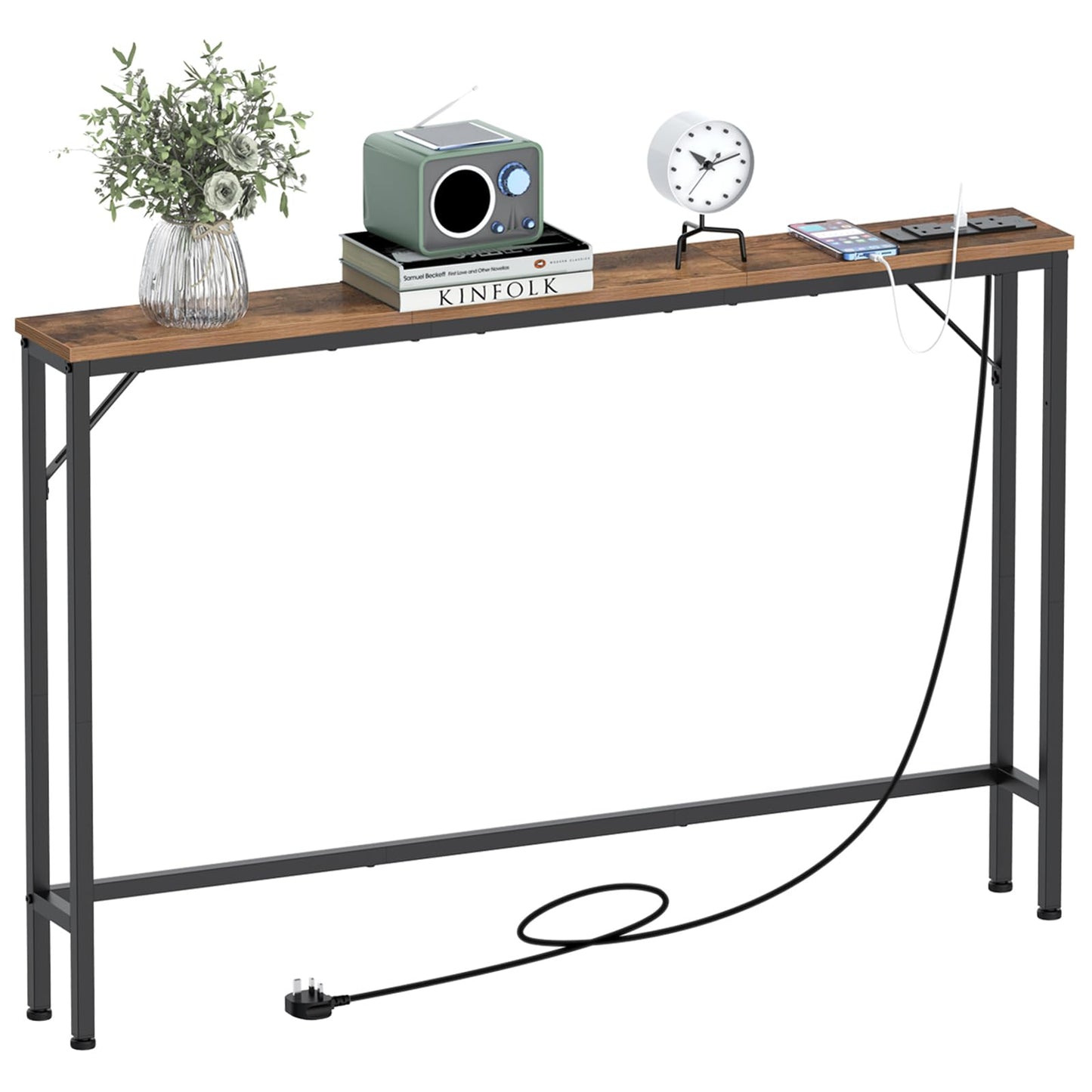 VEDECASA 5.9" Skinny Console Table with Charging Station Narrow Long Behind Couch Table with Power Outlets USB Ports Slim Sofa Table for Entryway