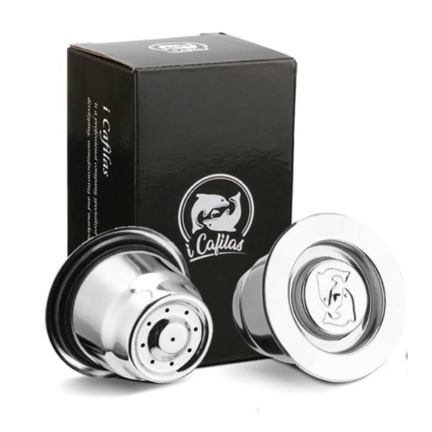 i Cafilas for Nepresso Stainless Steel Capsules, Compatible nepresso refillable Capsules, 2 Cups +1 Plastic Spoon +1 Brush (2 Pods)