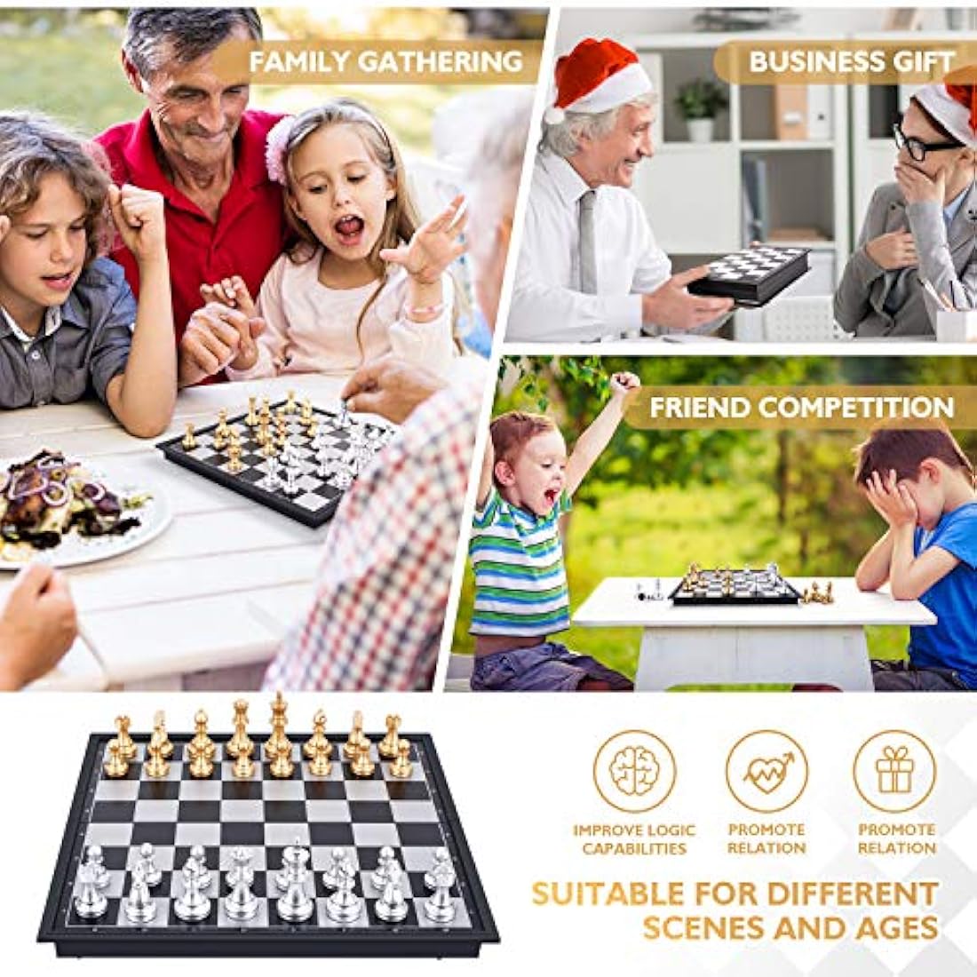 Peradix Travel Chess Board Set - Magnetic Chess Pieces, Portable/Foldable Board, Educational Toys for Kids/Adults, Traditional Game Gift, 2 Players, Ages 7+