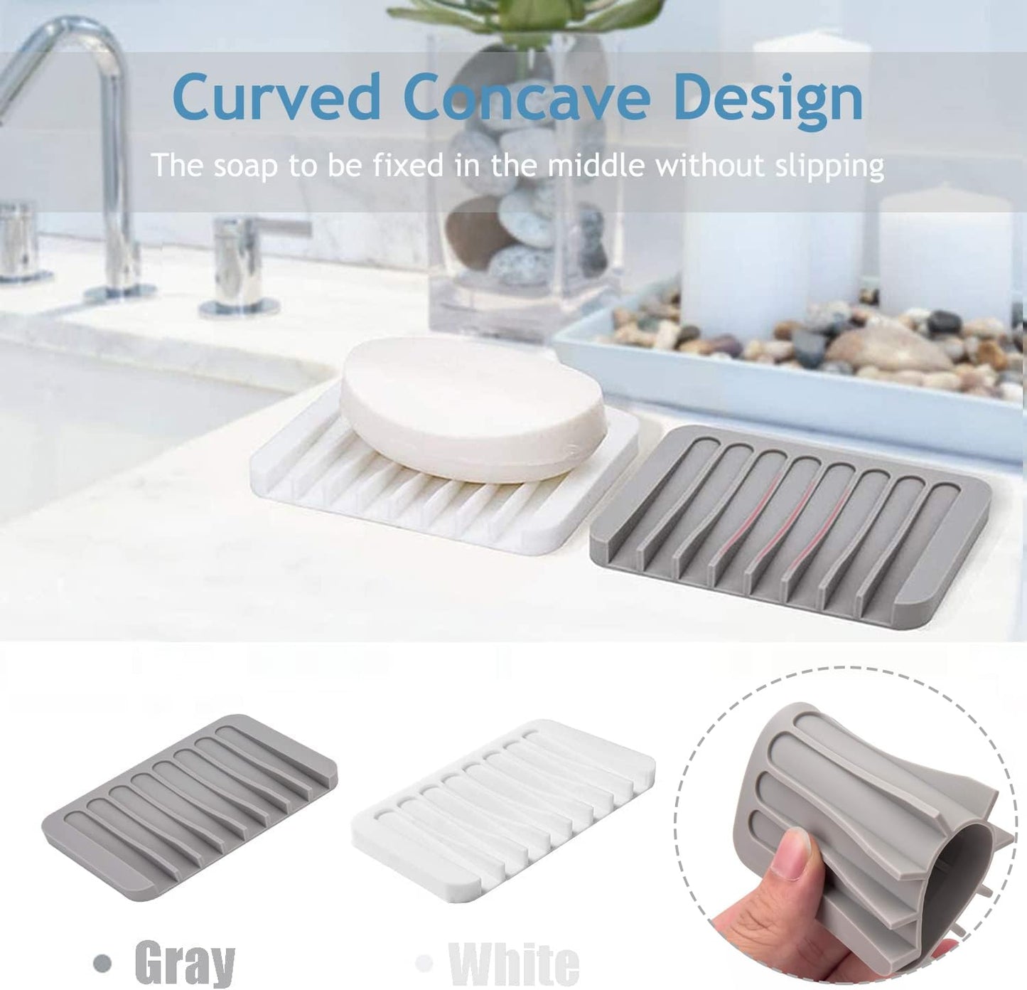 2PCS Silicone Soap Dish, Self-Draining Soap Dish Holder