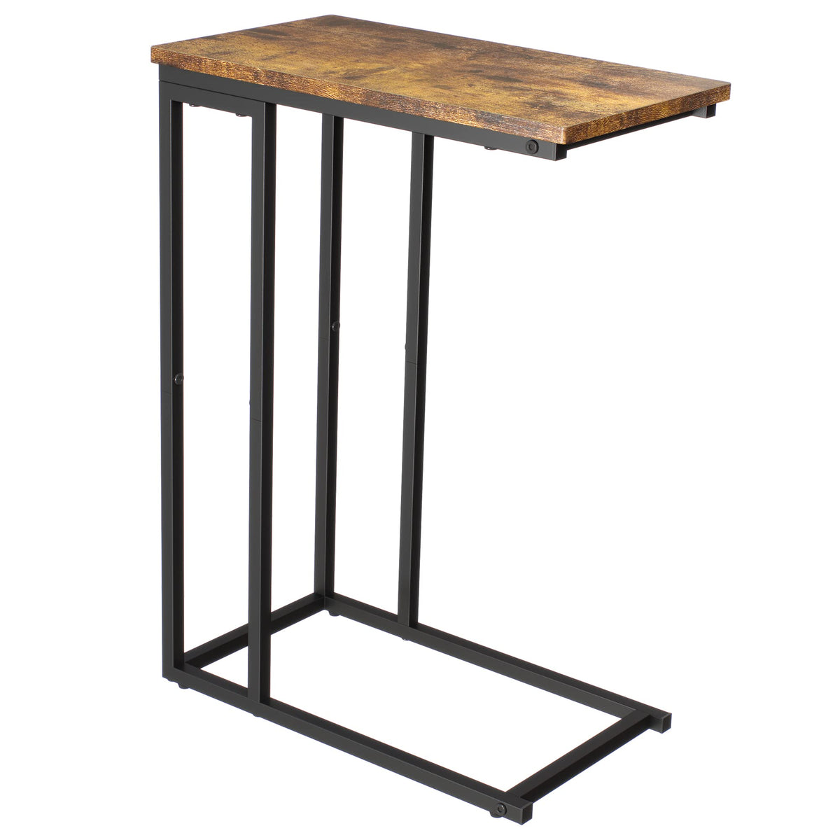 Yusong Small C Shaped End Table, Slim Narrow Couch Side Tables Slide Under Sofa Bed, Skinny Snack Tray Table for Coffee Laptop in Living Room, Rustic
