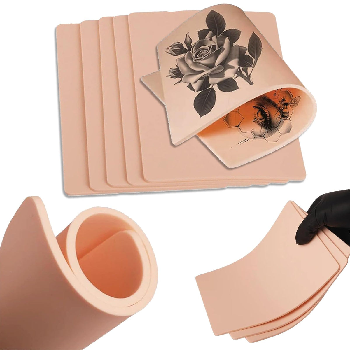 3mm Tattoo Practice Skin - PEPAX 10Pcs 19 x 14 cm Blank Fake Skin Double Sides Tattoo Skin Practice for Beginners and Artists