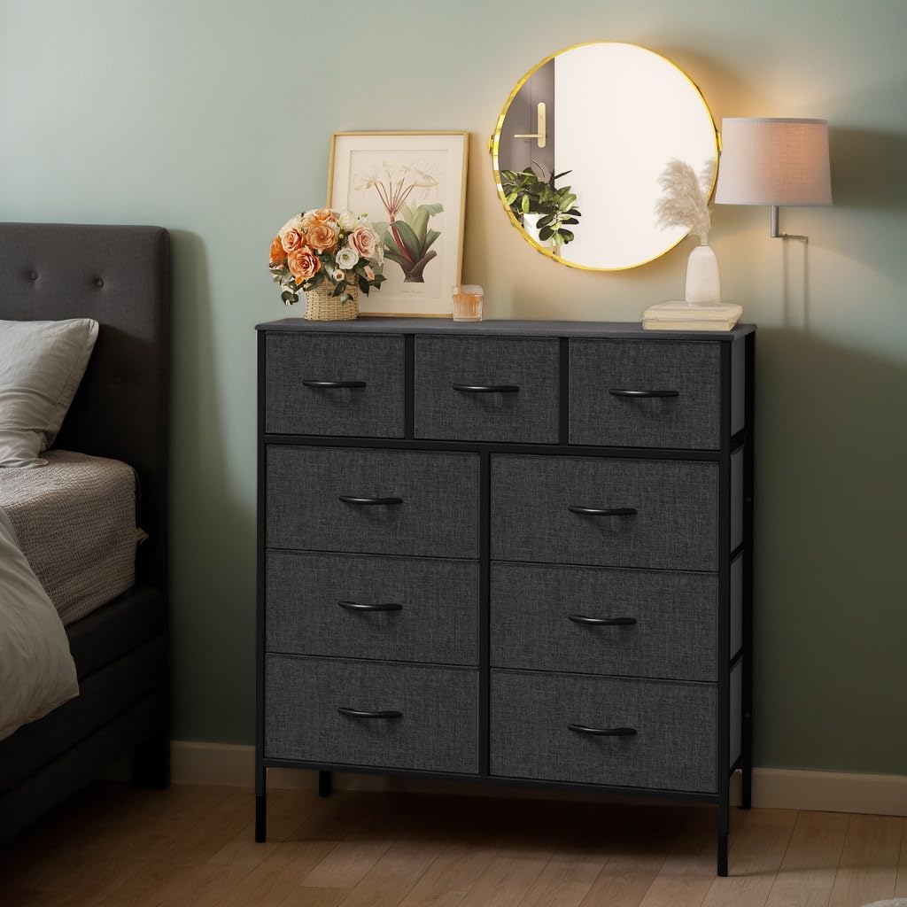 YITAHOME Wide Chest of Drawers with 9 Drawers, Fabric Dressers with Easy Pull Handle,Sturdy Steel Frame,Storage Drawers for Bedroom, Closet, Clothes