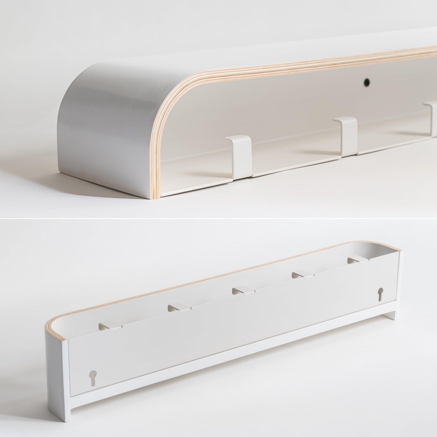 Kazai. Wall-Mounted Coat Rack 'Toke' | Modern Design Coat Rack with Hidden Wall Hooks | Solid Wood Veneer Panel Coat Hanger | White
