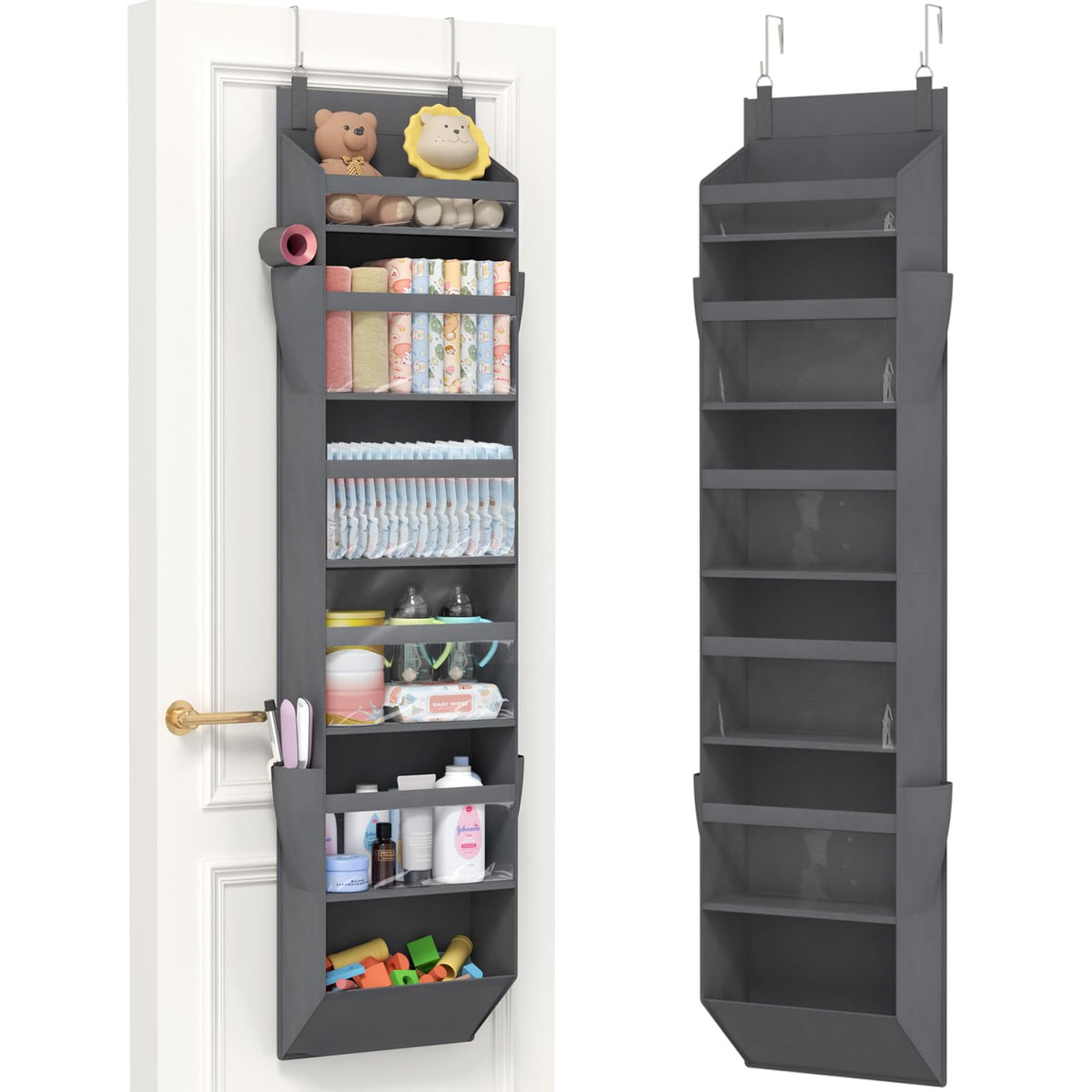 Lifewit Over the Door Storage, Clear Hanging Organiser with 4 Side Pockets, Anti Tilt 40 lbs Load Behind Door for Dorm, University Essentials, Room
