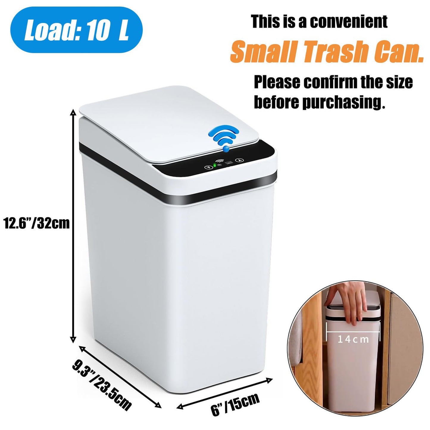 Smart Touchless Bathroom Trash Can 10L Motion Sensor Rubbish Can +50pcs bag