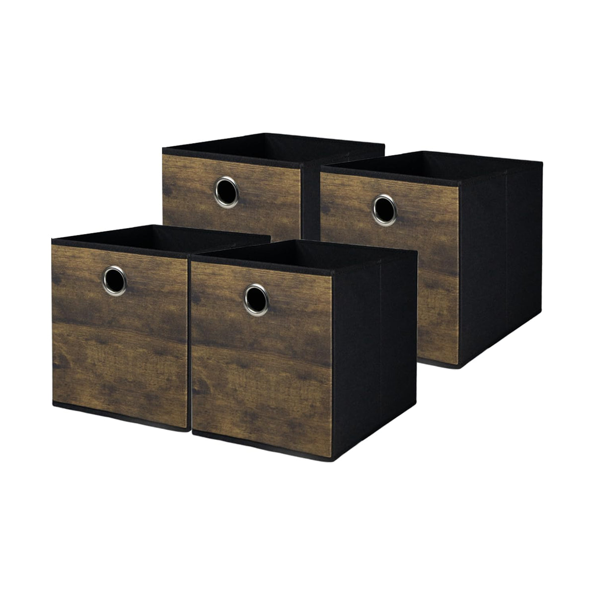 4-Pack Durable Storage Cube Box with Wood Grain Decorative Thickened Fabric Stroage Basket,Space-saving Cube Storage Unit Box for