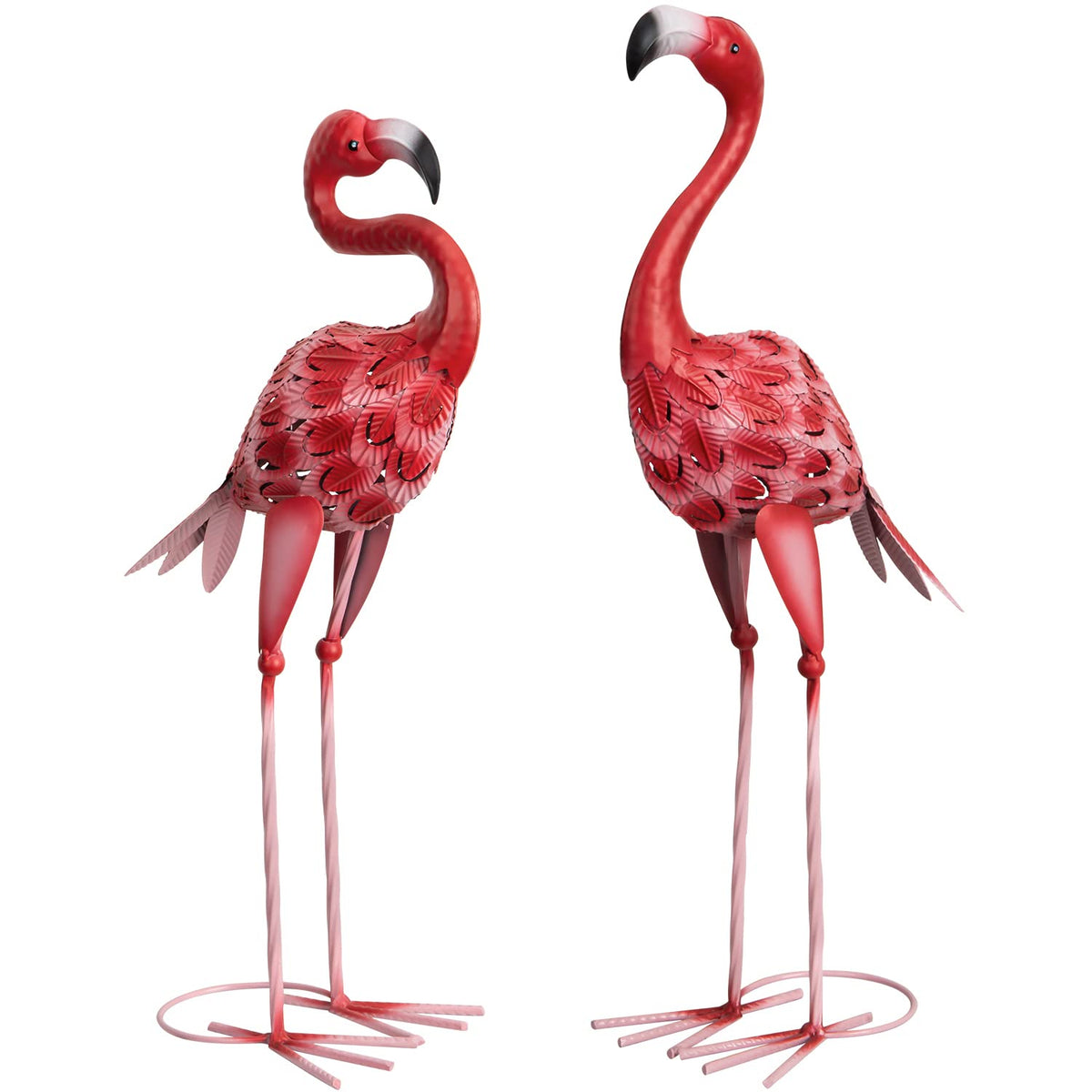 XONOR Metal Flamingo Garden Statues Red Flamingo Yard Art Outdoor Sculptures for Home Patio Lawn Backyard D?cor, Set of 2
