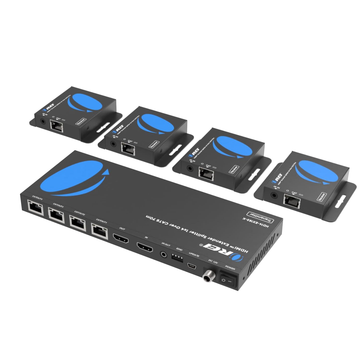 OREI 1x4 HDMI Extender Splitter Multiple Over Single Cable CAT6/7 1080P with IR Remote EDID Management - Up to 165 Ft - Loop Out - Low Latency - Full