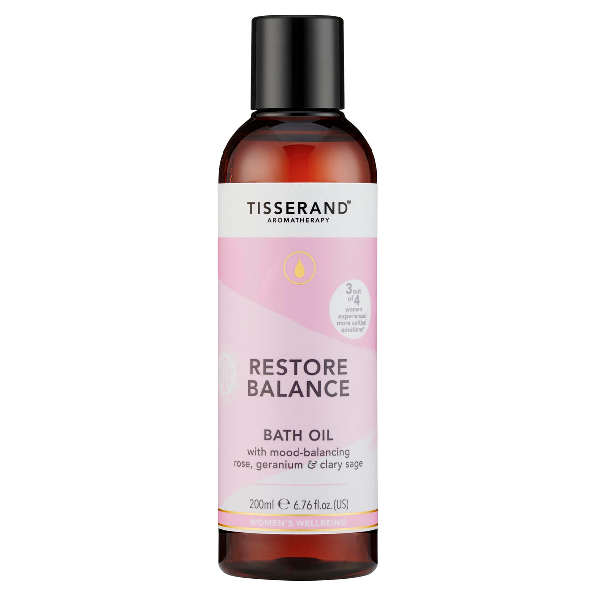 Tisserand - Restore Balance Bath Oil - Perimenopause, Menopause & Menstruation Support for Women - Rose, Clary Sage & Geranium - 100% Natural