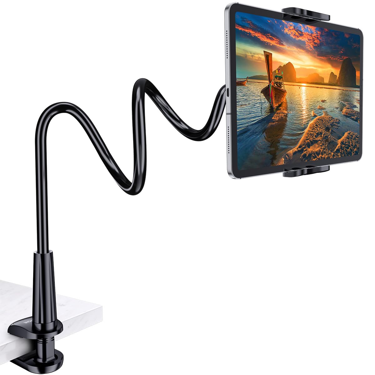 Gooseneck Tablet Holder Stand for Bed: Tryone Adjustable Flexible Arm Tablets Mount Clamp on Table Compatible with iPad Air Mini | Galaxy Tabs |
