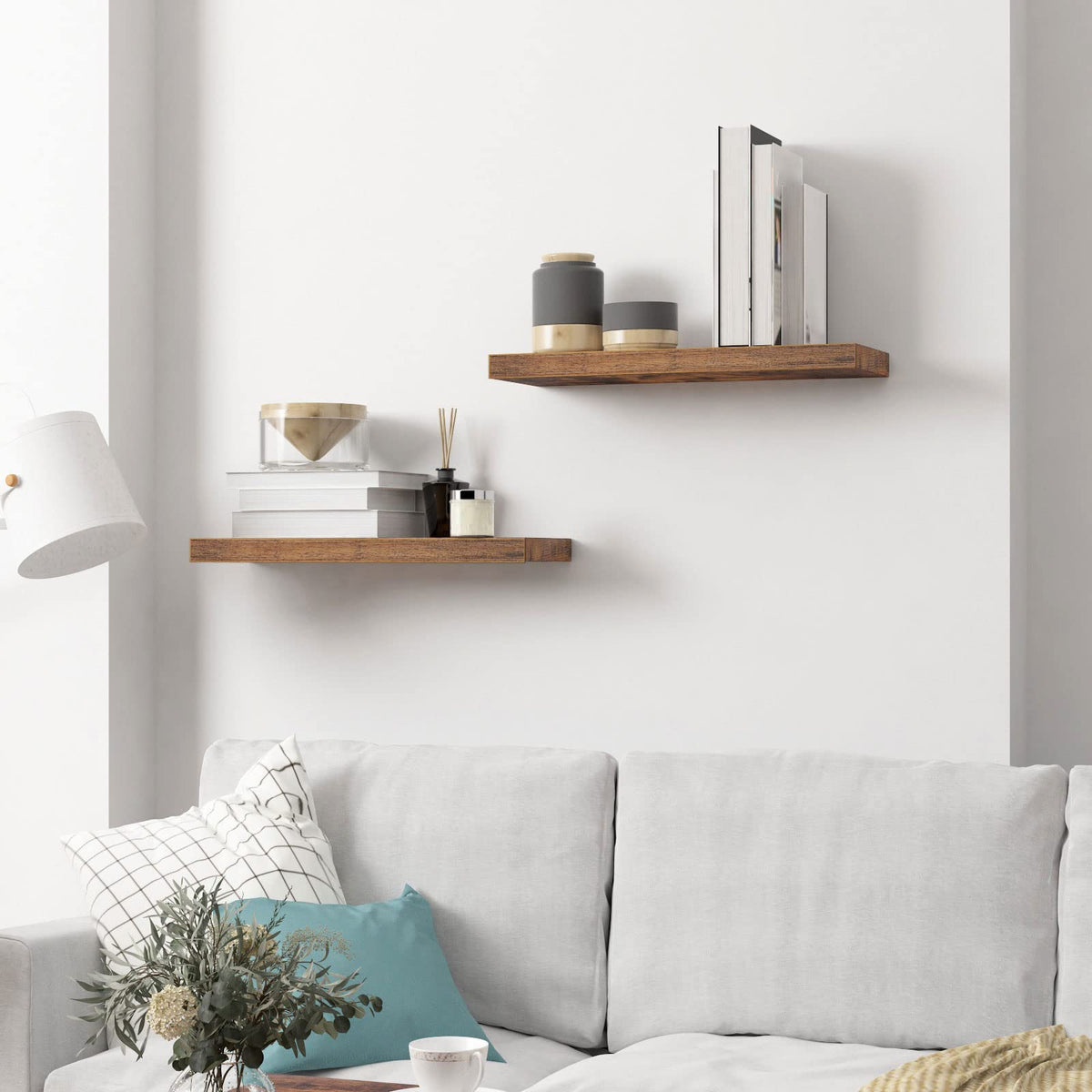 HOOBRO Floating Shelves, Wall Shelves Set of 2, Wall Mounted Shelves, 60cm, Wall Display Racks, Decorative Hanging Shelf, Wooden Shelves, for