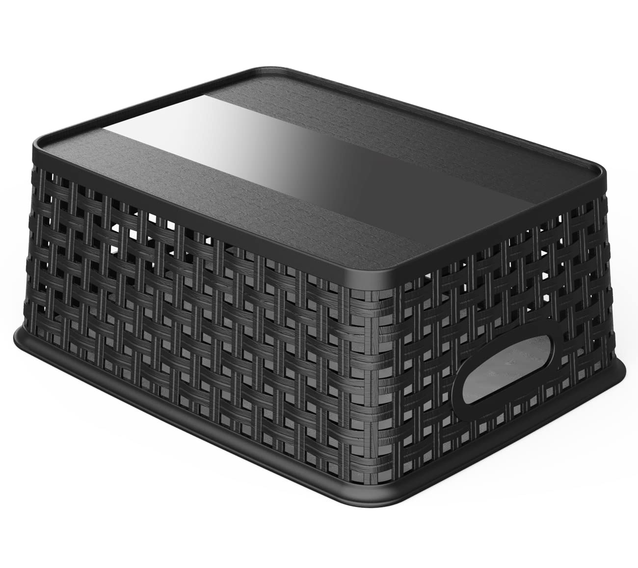 Woven Storage Organizer Basket, 6-Pack Black Plastic Weave Baskets, 10.1" x 7.55" x 4.1"