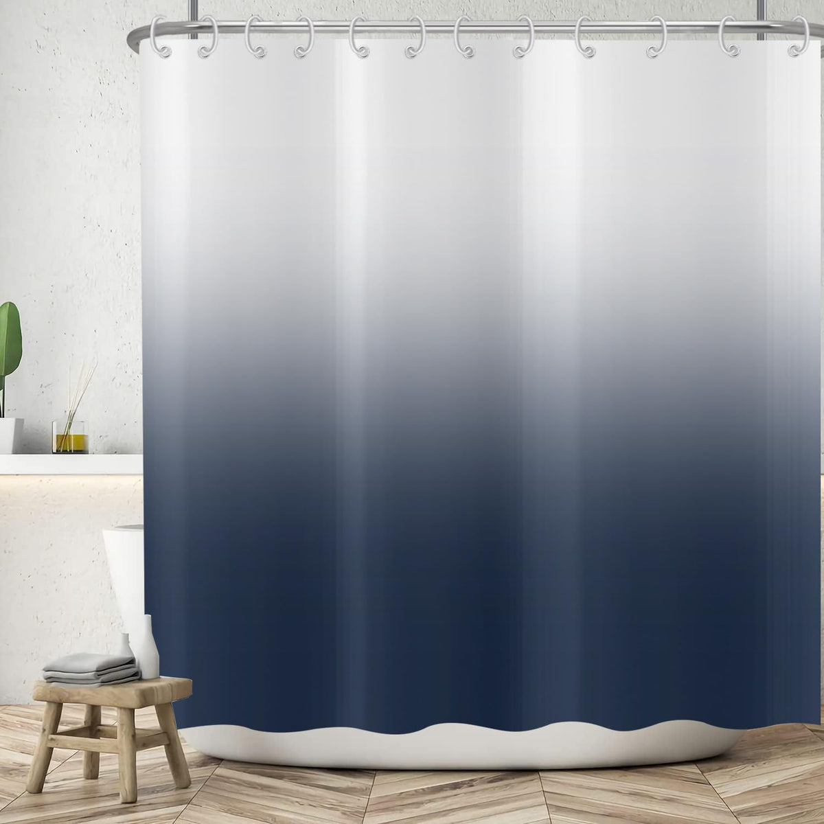 ASDCXZ Navy Blue Shower Curtain 180x200 cm, Modern Simplicity Navy Blue White Gradient Splicing Bath Washable Shower Curtains Polyester Textile