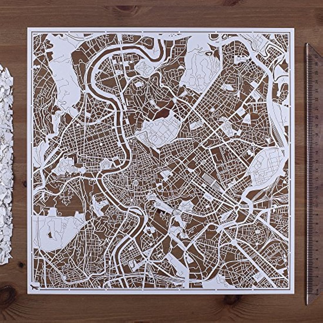 O3 DESIGN STUDIO Rome Paper Cut Map White 30x30 cm Paper Art