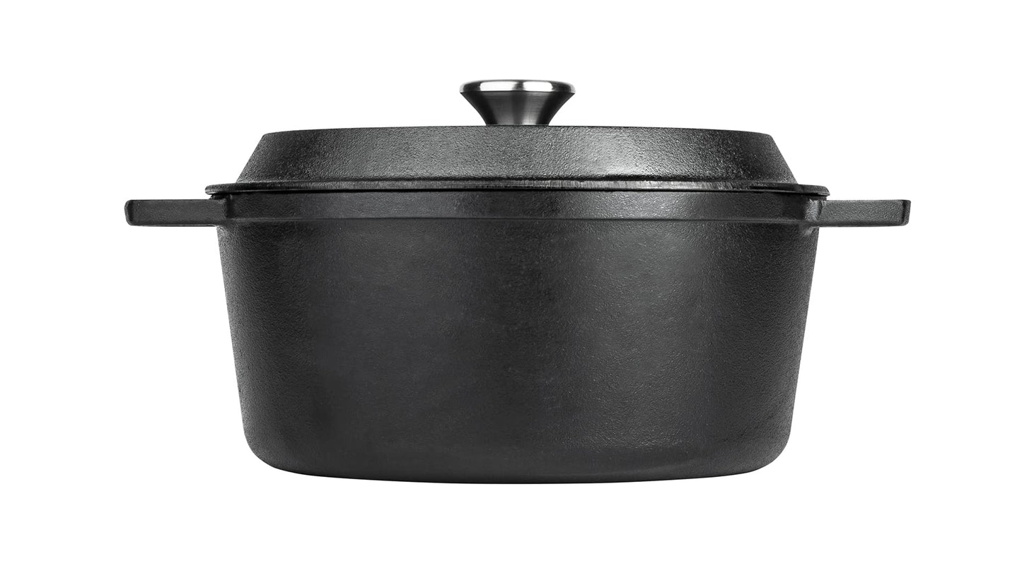 Prestige x Nadiya Cast Iron Casserole Dish with Lid - Black Cast Iron Dutch Oven Cooking Pots, 4.5L, Pre seasoned, Induction Suitable, Oven Safe &