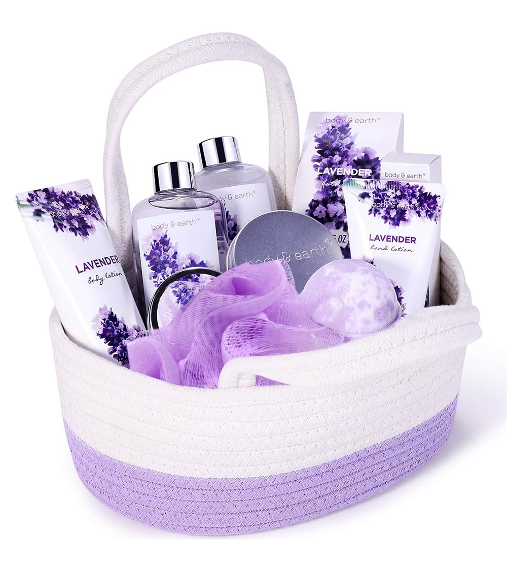 BODY & EARTH Spa Gift Sets for Women, 11 Pcs Lavender Bath Set with Shower Gel, Bubble Bath, Body Lotion, Birthday Gifts for Women, Birthday Gifts for