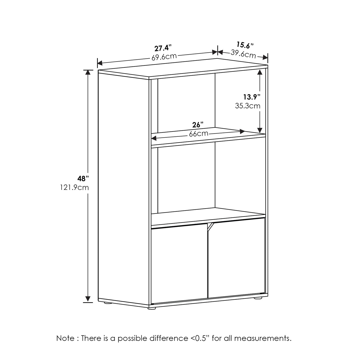 Furinno JAYA Pantry Organizers, 3-Tier Kitchen Cabinet, Coffee Bar, Kitchen Storage with Open Shelves and Closed Cabinet
