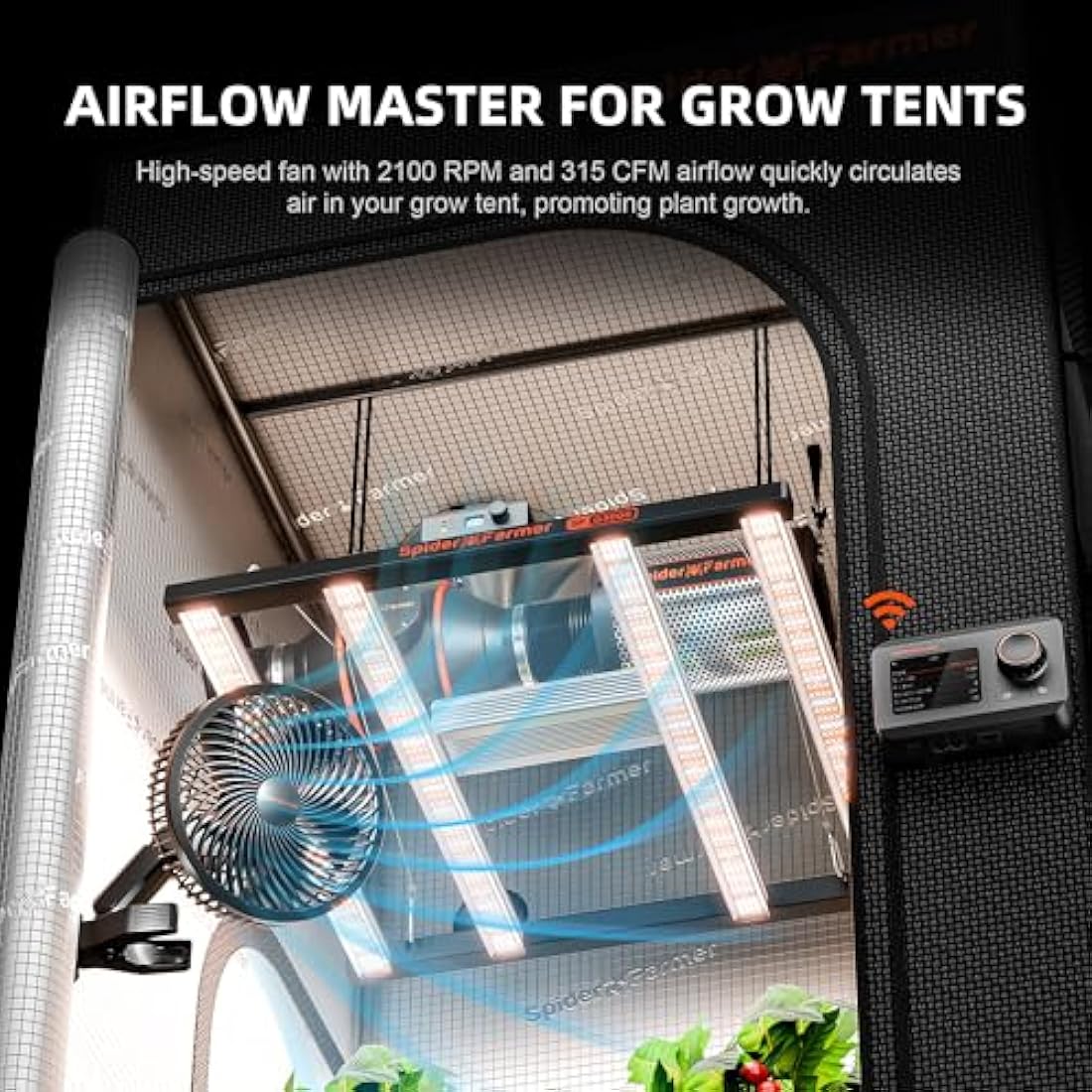 SPIDER FARMER Grow Tent Clip Fan 6” with 10 Dynamic Wind Speeds and 10-Level Oscillation, EC Motor, IP-44 Protection Auto Oscillating Clip Fan Powerful Airflow Low Noise for Ventilation Circulation