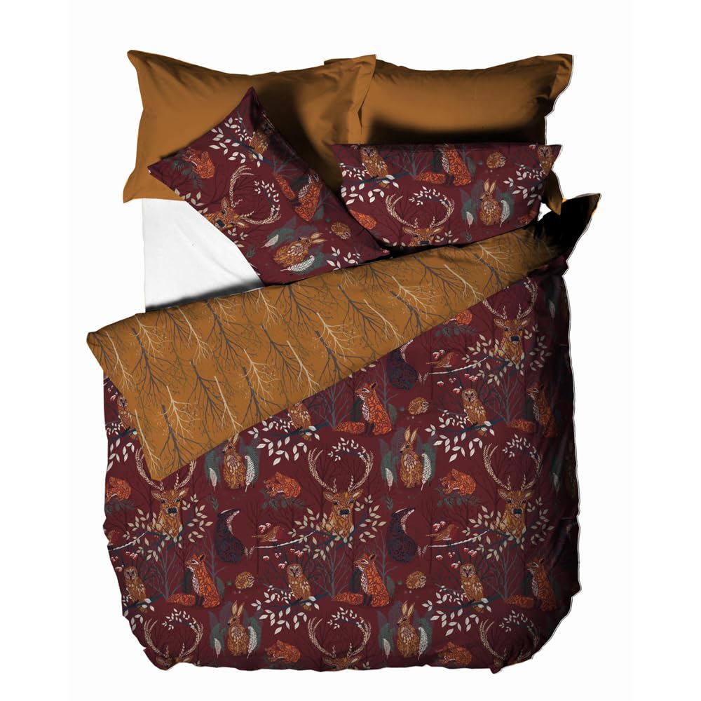 furn. Forest Fauna 3pcs, Super King Duvet Cover Set, Cotton, Polyester, Rust