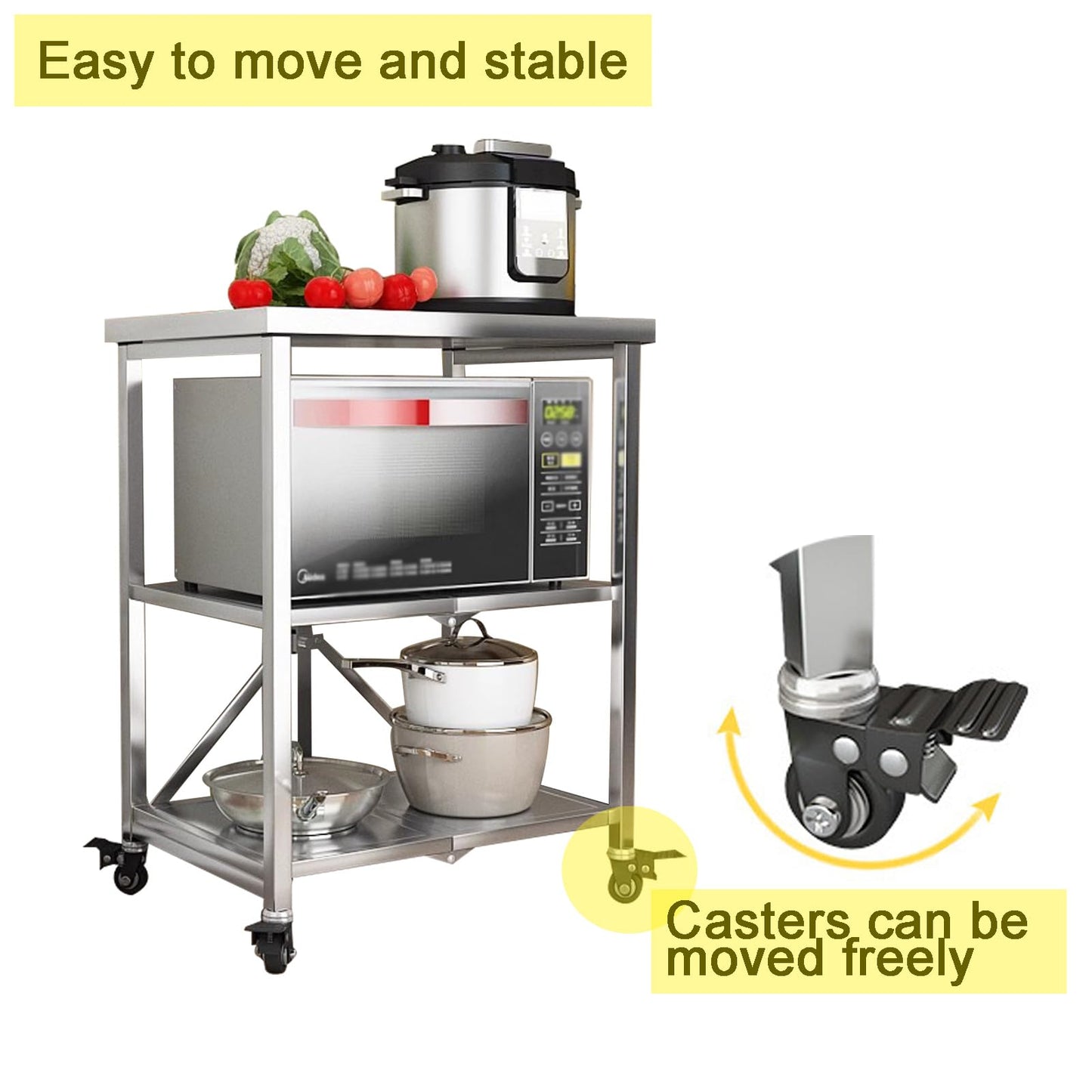 HIYOUGO Foldable Stainless Steel Table, Portable Outdoor BBQ Tolley