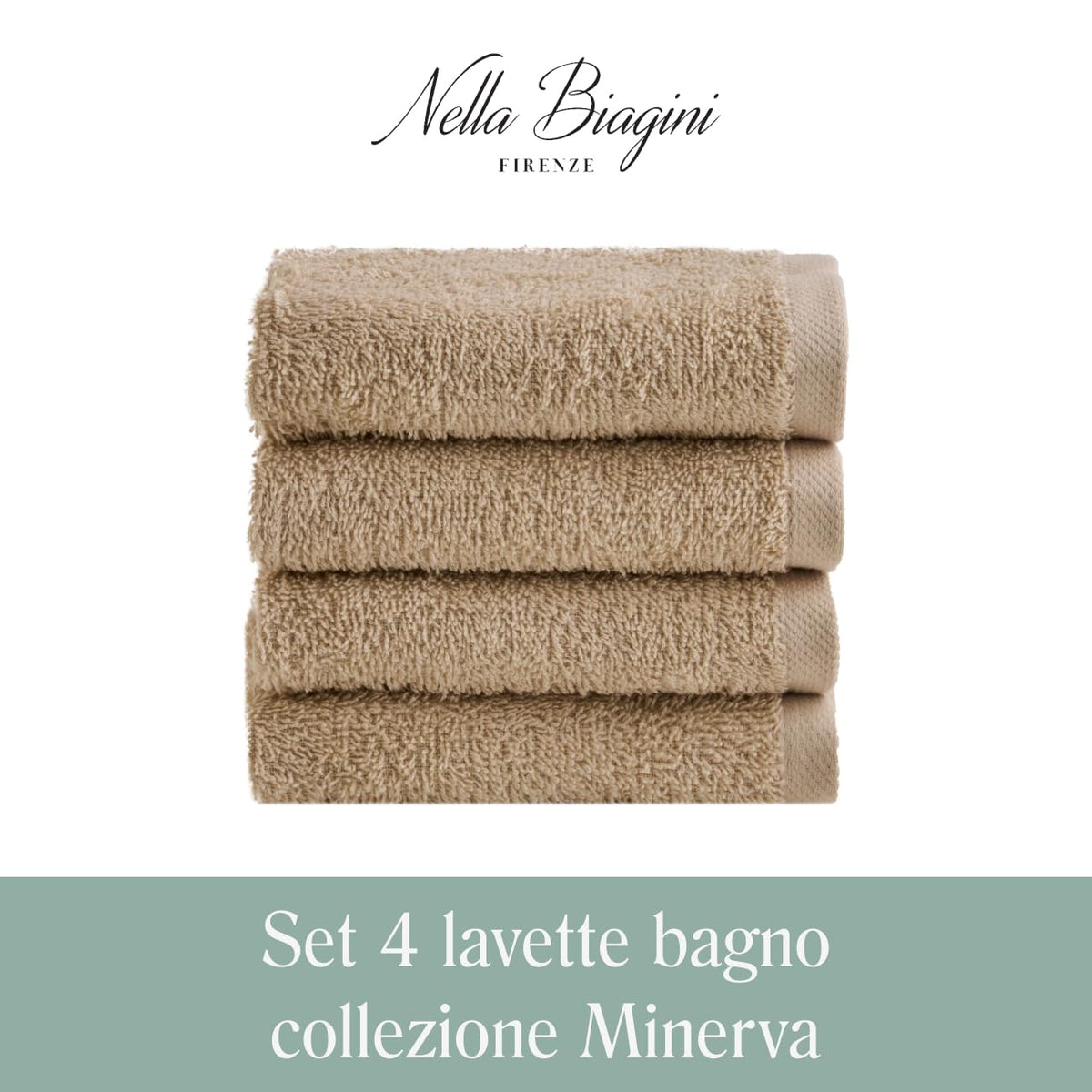 NELLA BIAGINI Minerva Bath Towels 30 x 30 cm, Set of 4, 100% Pure Terry Cotton, 420 g/m², Soft, Absorbent, Practical, Durable, Solid Colour