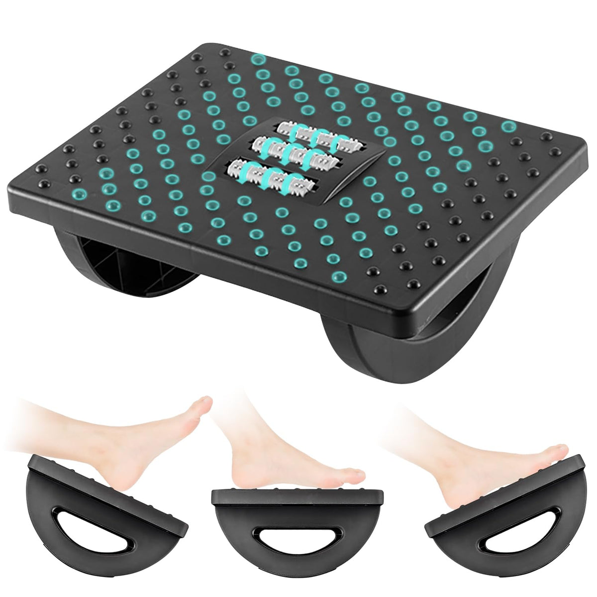 Lighterday Ergonomic Foot Stool - Adjustable Under Desk Foot Rest with Roller Massage (Black)