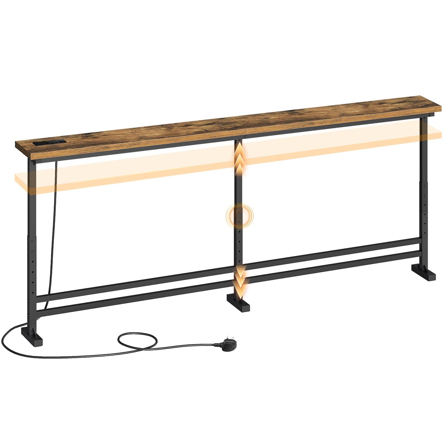 YATINEY 15 cm Slim Console Table, Height-Adjustable Behind Sofa Table, 200 cm Hallway Table, Narrow Long Sofa Table with Power Outlet
