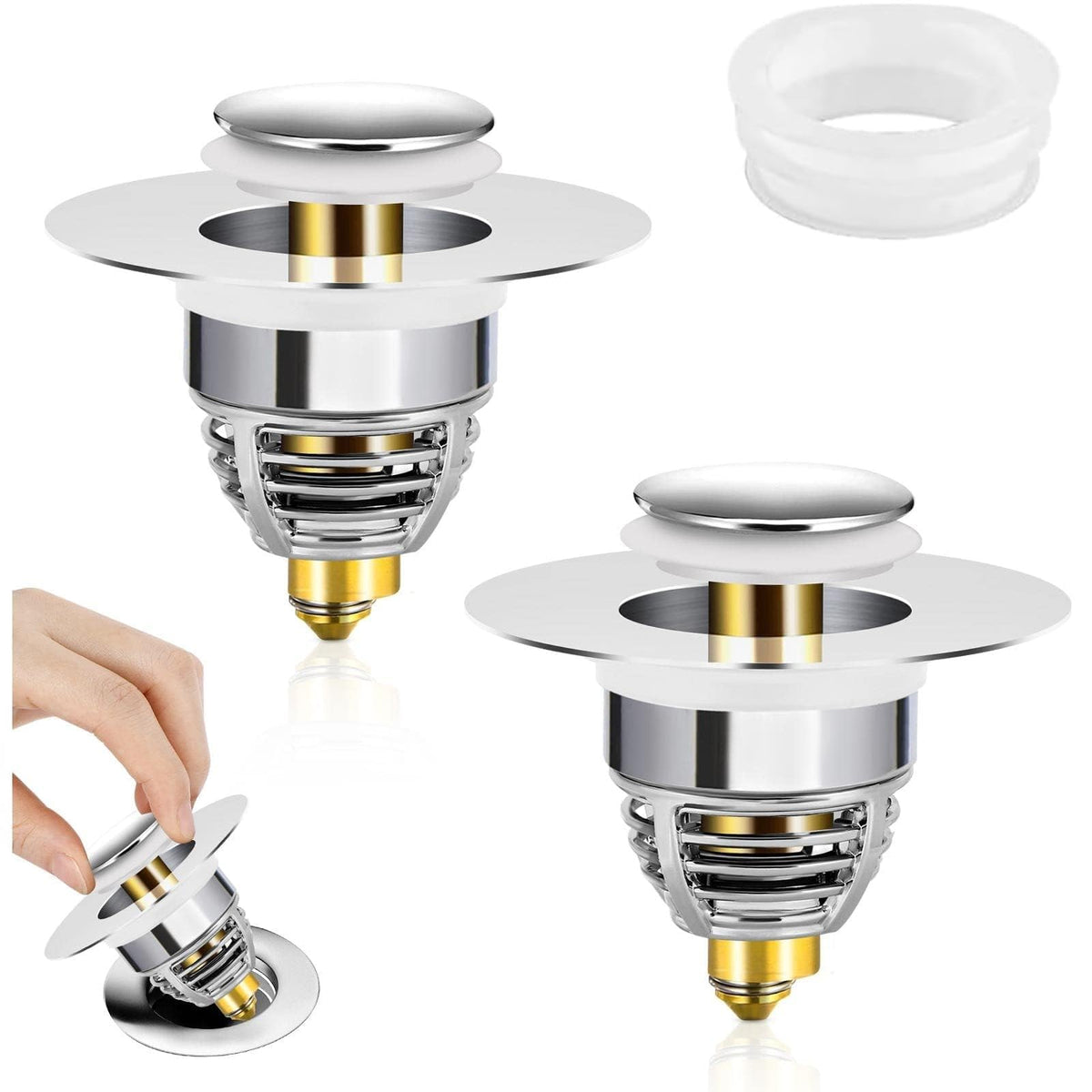 Pack of 2 Universal Sink Plugs Replacement & Bathroom Sink Drain Stoppers, Basin Plugs Made of Pure Copper,Drain Plugs,Bathroom Sink Stoppers Pop Up