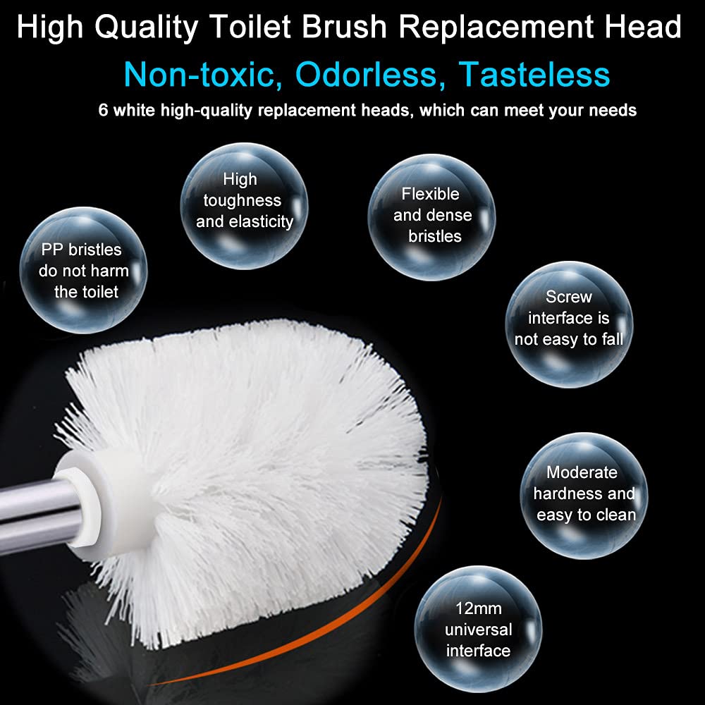 FIGFYOU 6 Pcs Replacement Toilet Brush Head, Easy Screw-On Universal Toilet Cleaning Brushes Head Loose Toilet Brush Head White Brush Head with