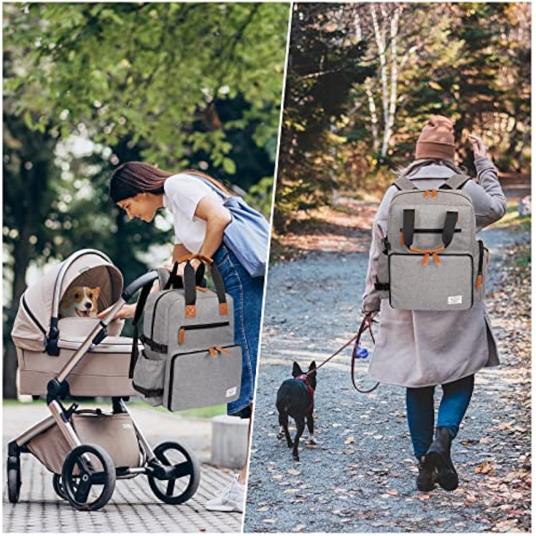 Modoker Dog Travel Bag, Airline Approved Backpack for Pet Accessories Organizer, Tote Weekend Bag with 2 Dog Food Storage Containers, 2 Collapsible Dog Bowls, 1 Pet Mat, Grey