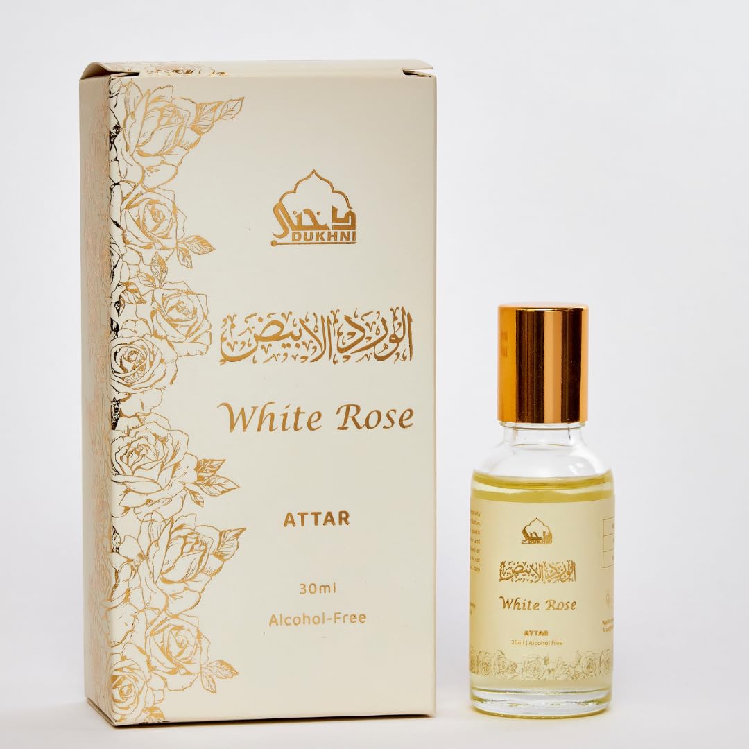 White Rose Attar Oil by Dukhni | Arabic perfume oils for men and women | 30ml Pure roll on perfume, Long lasting alcohol free scent | Eid, Ramadan,