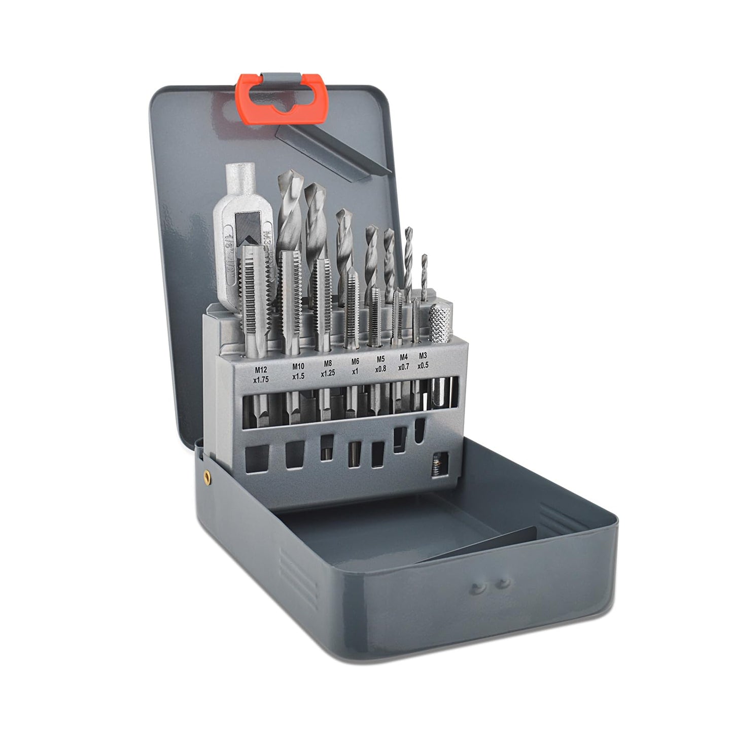 Gunpla 15pcs Threading Taps Set Metric M3-M12 Alloy Steel Hand Thread Repair Tools with Tap Wrench, HSS Twist Drill Bits Heavy Duty Jobber Drills Kit