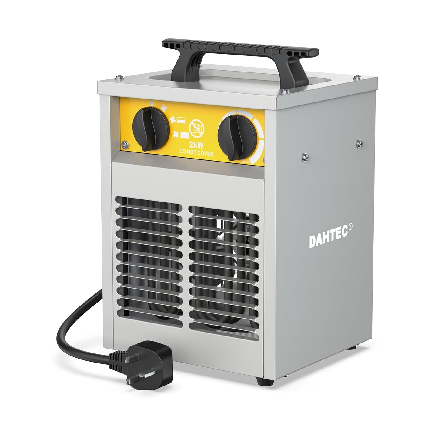 DAHTEC 2000W Enhanced Electric Fan Heater - Steel Casing - Industrial Portable Heaters - Thermostat & Overheat Protection - Ideal for Construction