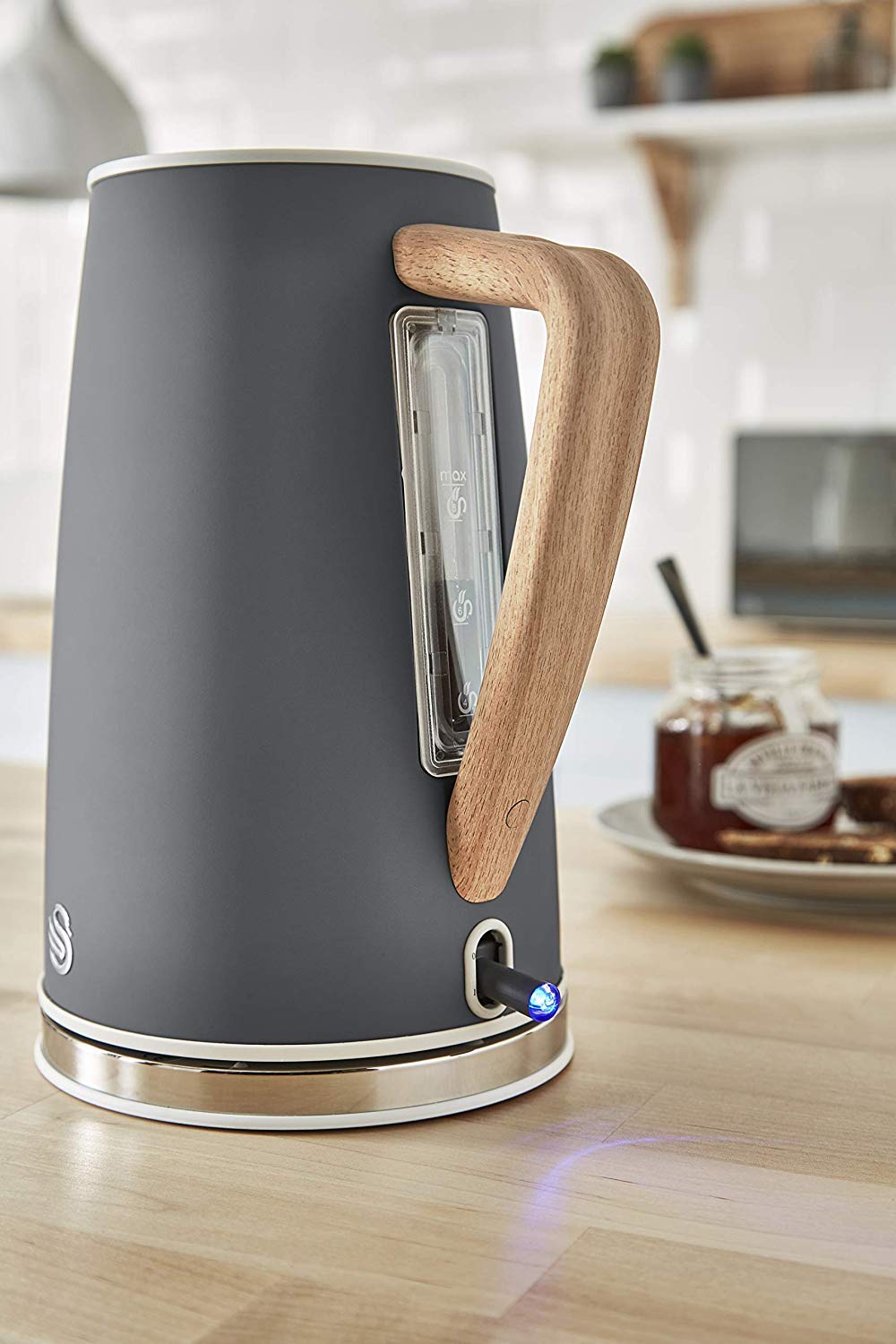 Swan SK14610GRYN Nordic Jug Kettle, Wood Effect, Soft Touch, 1.7L 3KW, Matte Slate Grey