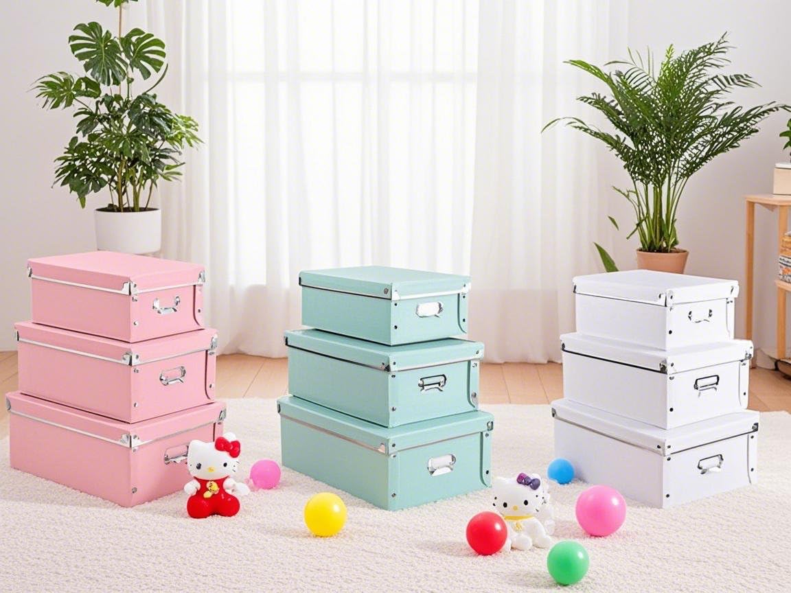 XUCHUN File Storage Boxes with Lid 3 in 1 Set, Foldable, Press-Stud Fastening, Moisture-Proof, Space Saving Storage Box for Photoes, Files, Closets