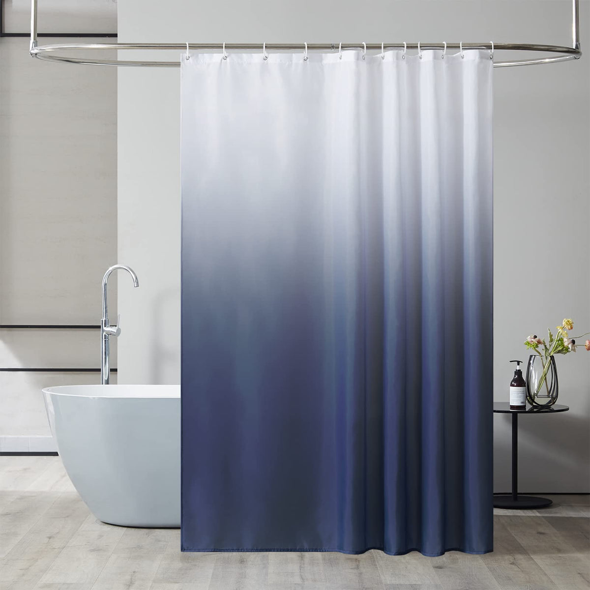 Furlinic Shower Curtain Mould Proof Polyester Fabric Wetroom Bath Curtains Waterproof Machine Washable with 12 Hooks for Bathroom White to Navy Blue