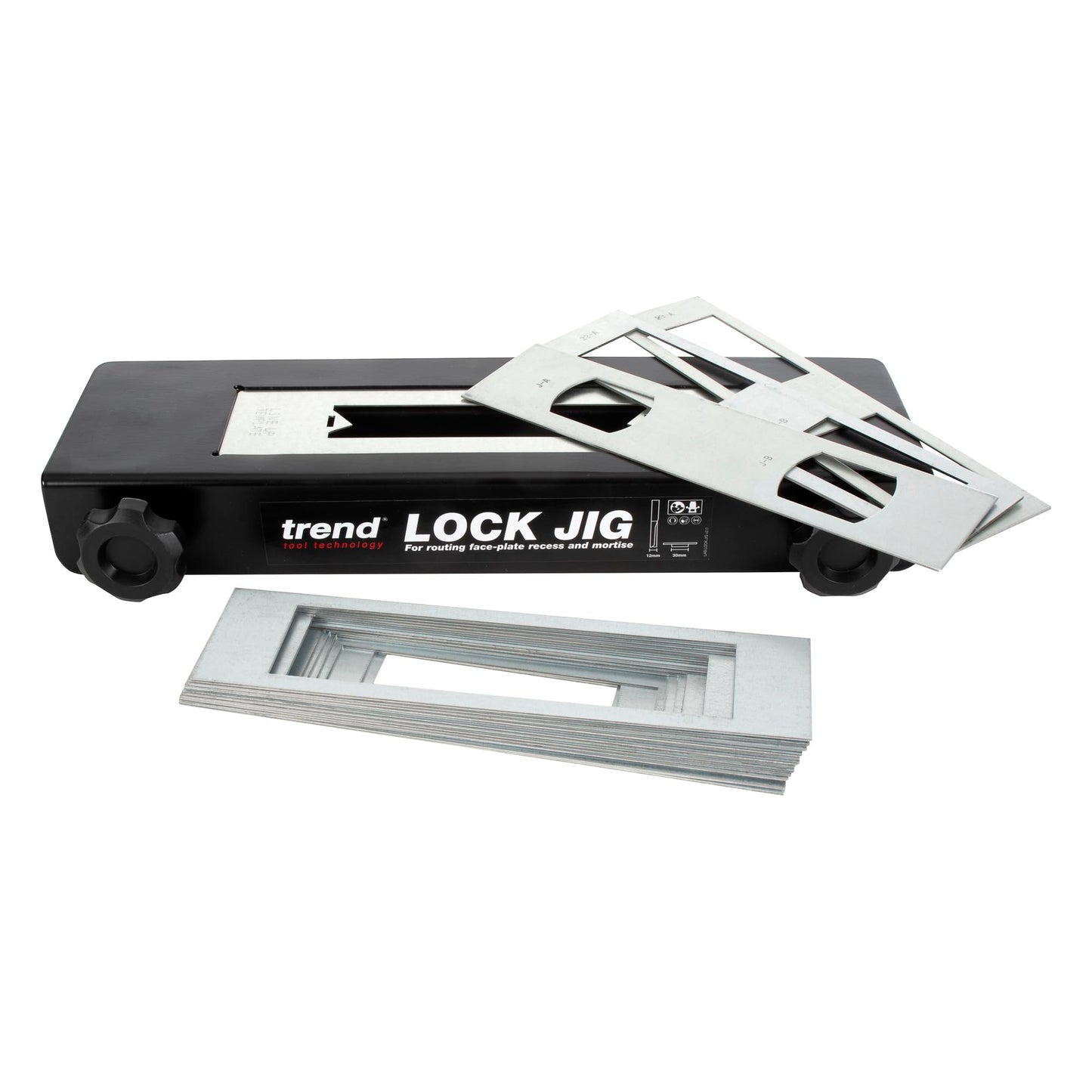Trend Professional Lock Jig, Adjustable Fence for 34mm-58mm Doors, Quick-Release Clamps, 20 Interchangeable Templates, Lock/JIG/C