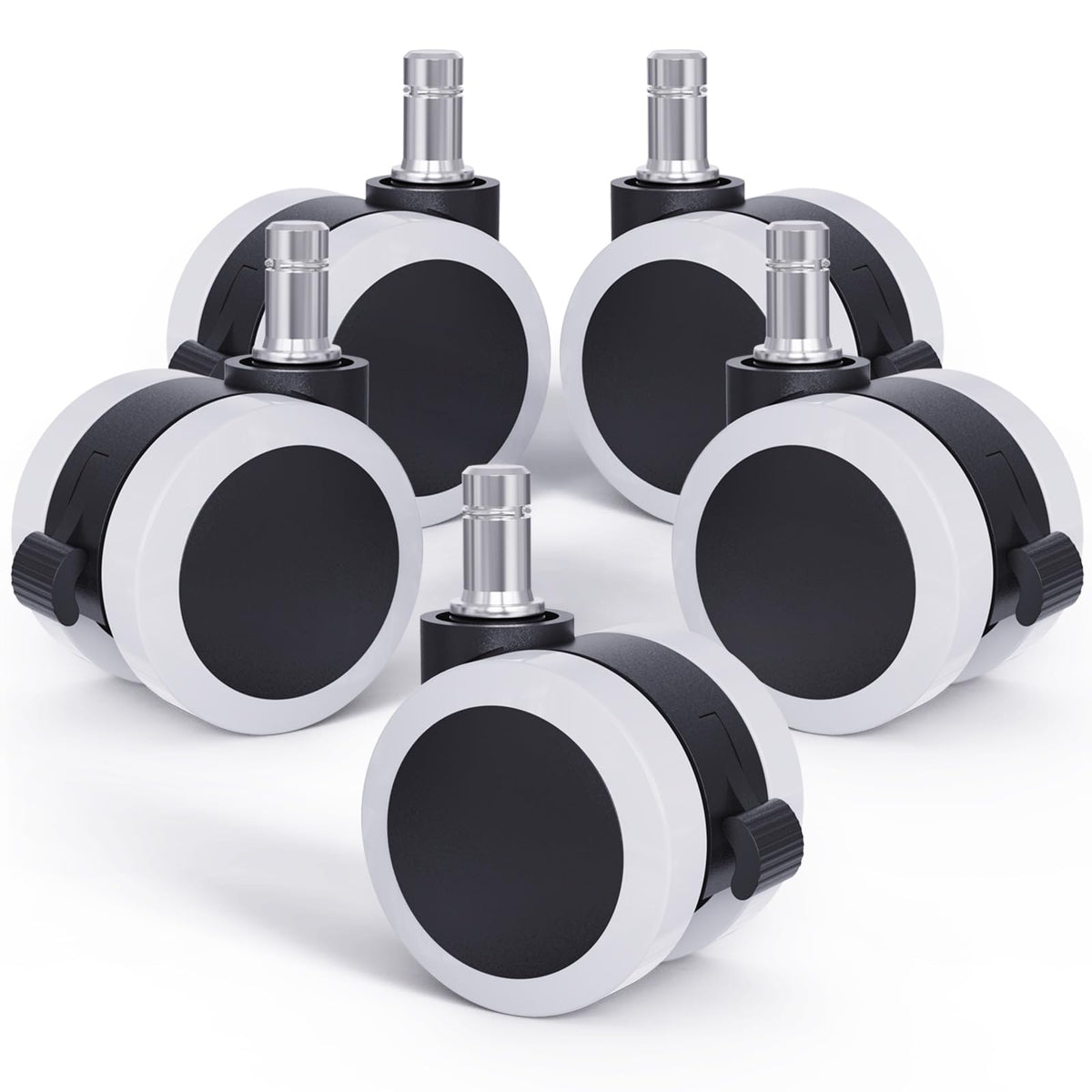 LIHAO 5 x Universal Abrasion Resistant Castors with Safety Brake for Hard Floors (White and Black, 11/50 mm)
