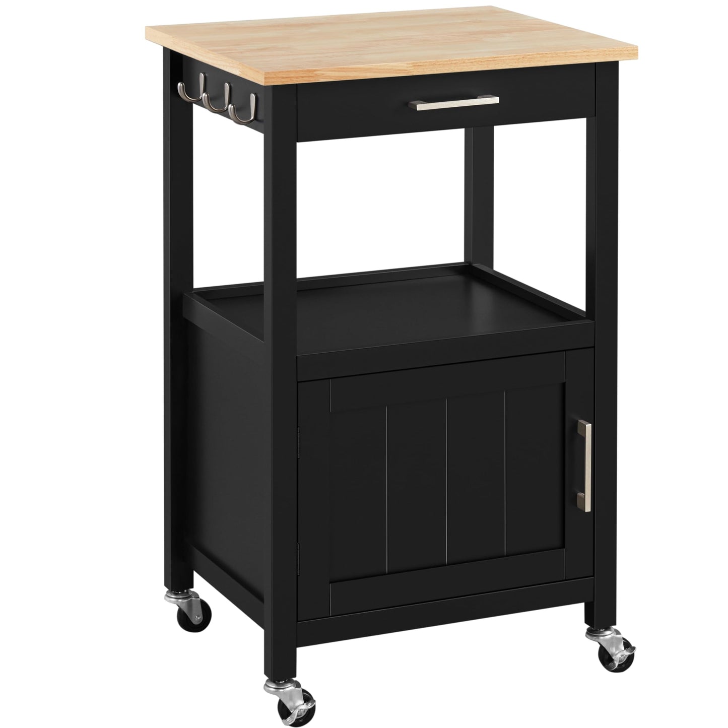 Yaheetech Rolling Kitchen Storage Trolley Cart with Cabinet, Drawer Black