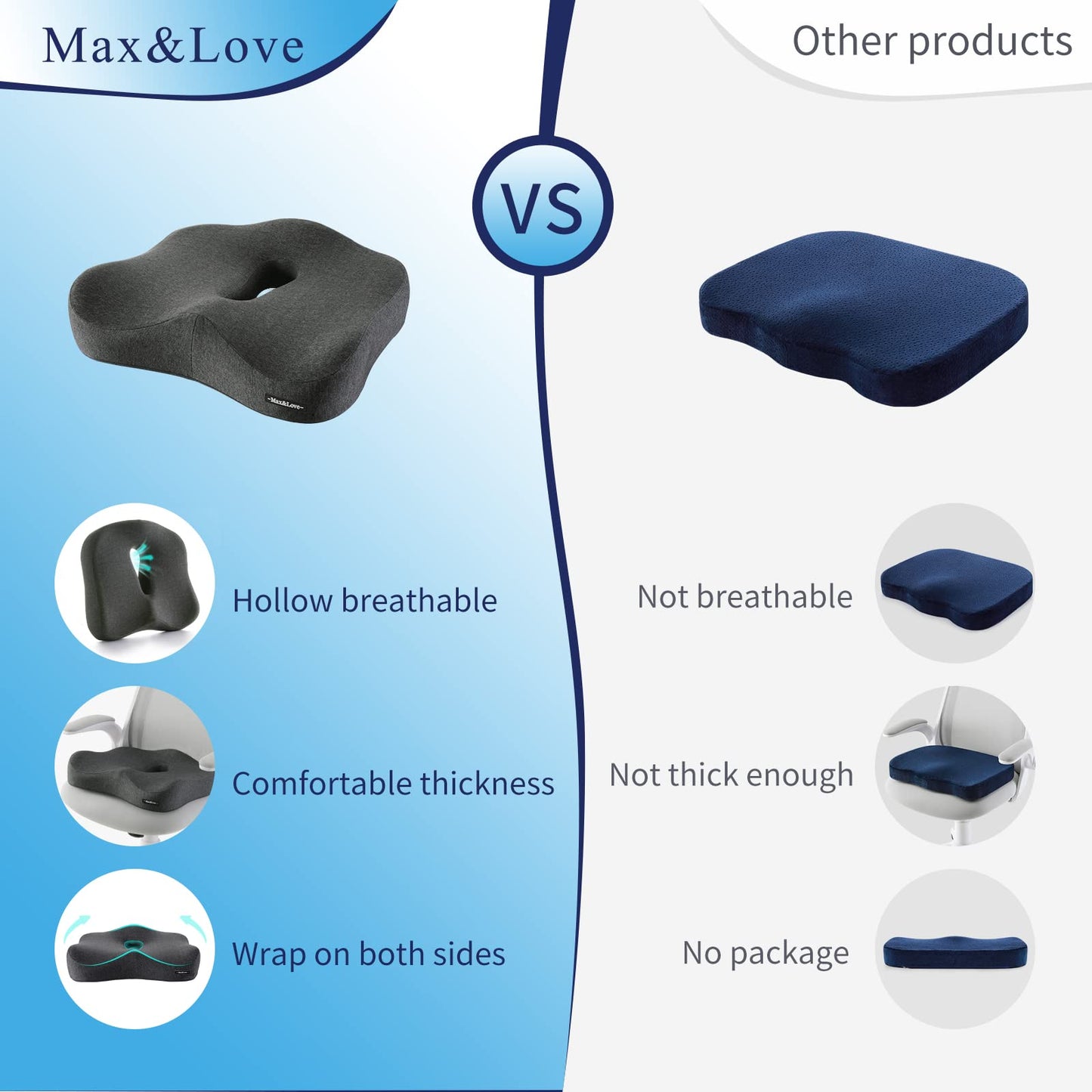 Memory Foam Seat Chair Cushion for Relieves Back Sciatica Pain Tailbone Pain Coccyx Degenerating Disc Orthopedic Osteoarthritis Prostate Cushion Low